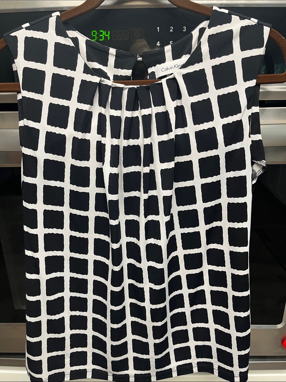Calvin Klein Black and White Windowpane Sleeveless Top